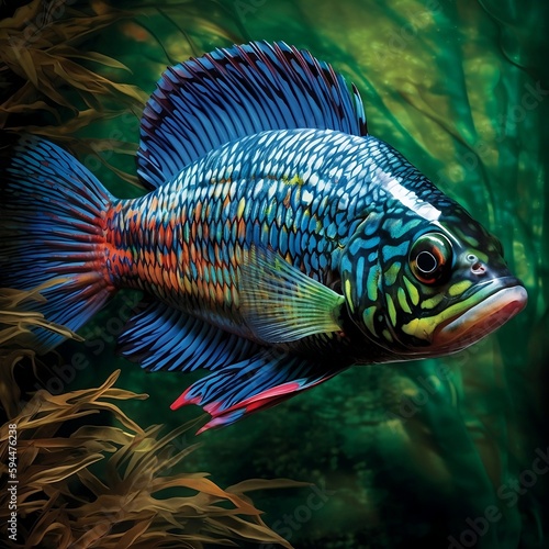 a colorful fish swims gracefully in the water.