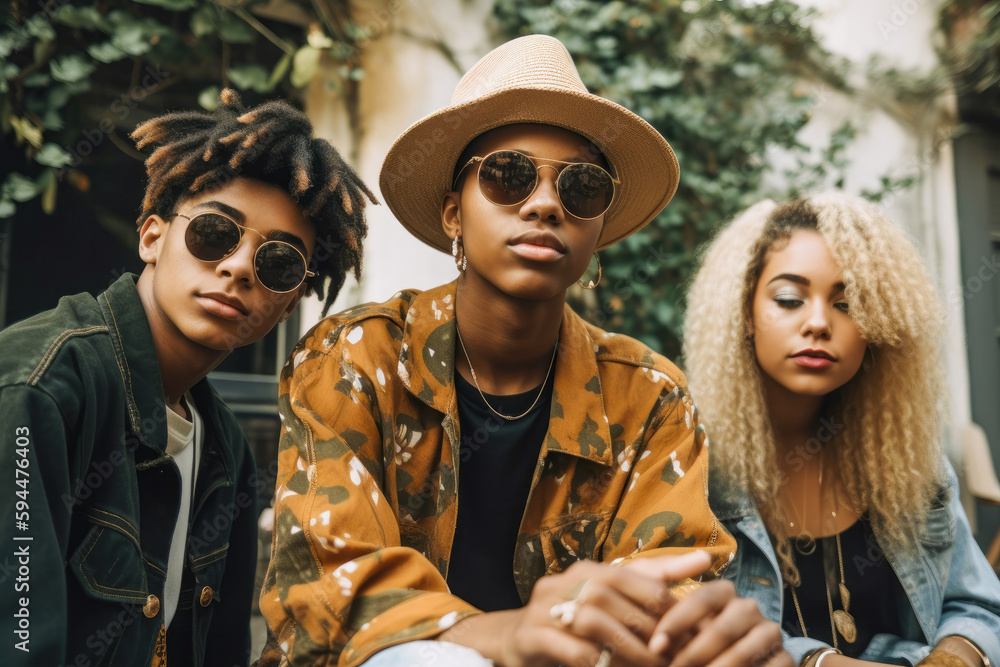 Gen Z Lifestyle, portrait of Black Generation Z youngsters on a street ...