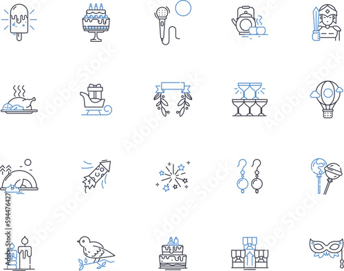 Festivity line icons collection. Celebration, Cheer, Joy, Merriment, Gala, Jubilation, Rejoicing vector and linear illustration. Festiveness,Mirth,Happiness outline signs set