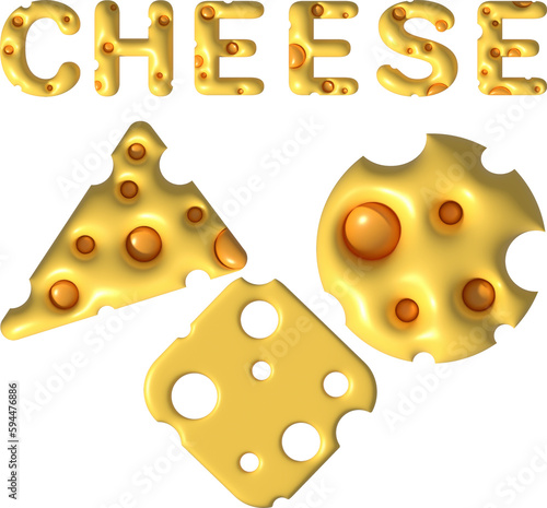 3d rendering Piece of cheese, cheese icon, cheese realistic food