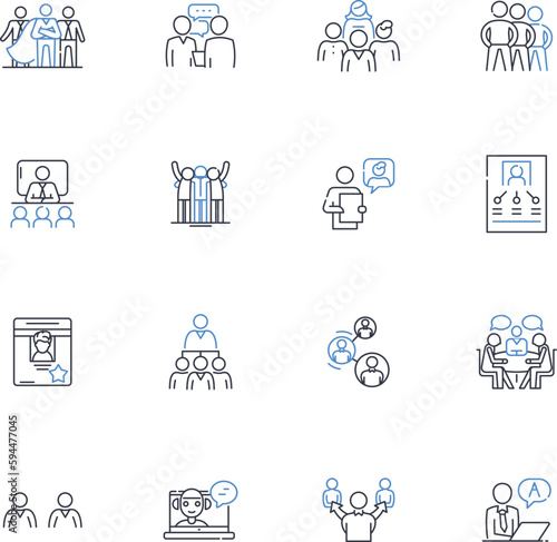 Executive Team line icons collection. Leadership, Visionary, Strategic, Cohesive, Innovative, Trusrthy, Aggressive vector and linear illustration. Decisive,Motivated,Analytical outline signs set