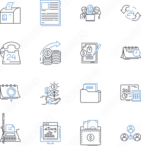 Cash management line icons collection. Budgeting, Forecasting, Banking, Investments, Liquidity, Risk, Accounting vector and linear illustration. Payables,Receivables,Collections outline signs set