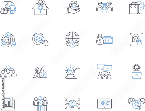 Financial analytics line icons collection. Forecasting, Budgeting, Variance, Optimization, Performance, Valuation, Risk vector and linear illustration. Analysis,Ratios,Liquidity outline signs set