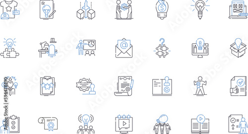 Endorsement line icons collection. Approval, Recommendation, Support, Belief, Accreditation, Commendation, Certification vector and linear illustration. Confirmation,Diligence,Consent outline signs