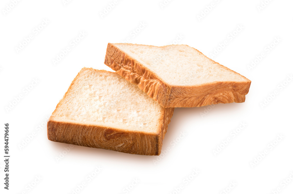 Slices of bread isolated on white background.