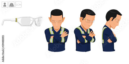 worker with glasses on white background
