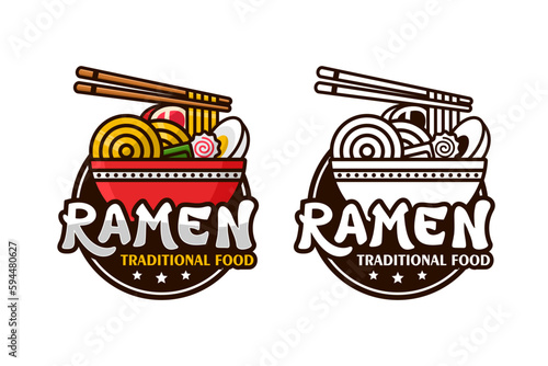 Ramen noodle traditional food design logo