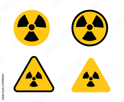  Radiation warning vector illustrations set. Radiation signs.