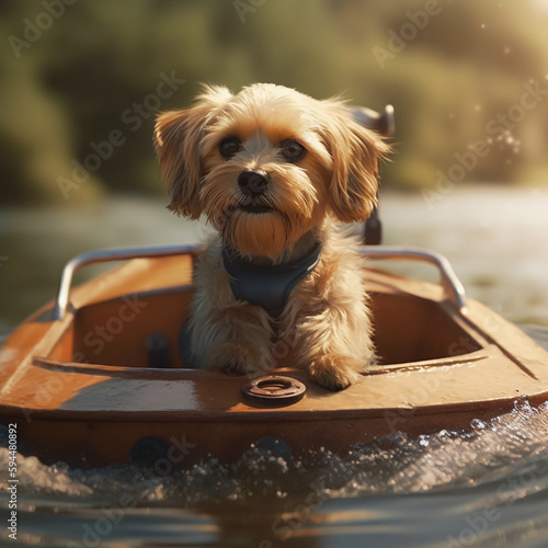 Cachorro navegando en un bote