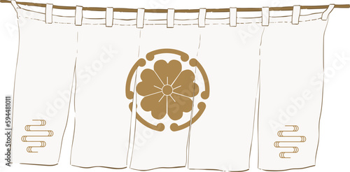 Japanese store curtain illustration. Flower icon in Asian style. Entrance store vector.