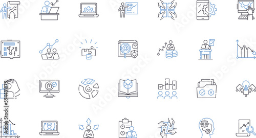 Project management line icons collection. Planning, Execution, Leadership, Organization, Scheduling, Budgeting, Delegation vector and linear illustration. Collaboration,Risk,Communication outline