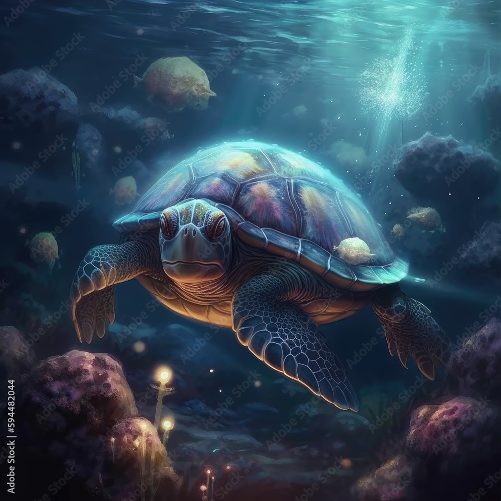 Obraz premium A cute turtle in the night sky Generative Ai