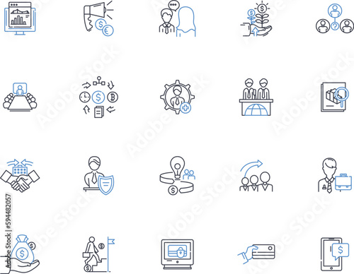 Private bank line icons collection. Exclusive, Secure, Personalized, Elite, Prestigious, Discreet, Tailored vector and linear illustration. High-net-worth,Sophisticated,Customized outline signs set
