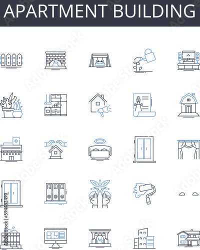 Apartment building line icons collection. Logistics, Transport, Cargo, Freight, Carrier, Shipping, Export vector and linear illustration. Import,Delivery,Fleet outline signs set