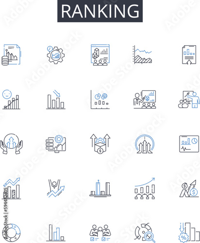 Ranking line icons collection. Evaluation, Grading, Scoring, Rating, Classifying, Ordering, Categorizing vector and linear illustration. Sorting,Judging,Assessing outline signs set
