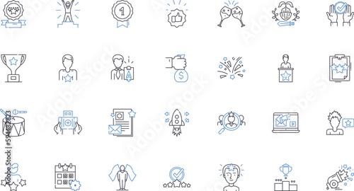 Accomplishment and wealth line icons collection. Success, Fortune, Prosperity, Achievement, Triumph, Riches, Victory vector and linear illustration. Accomplishment,Affluence,Progress outline signs set