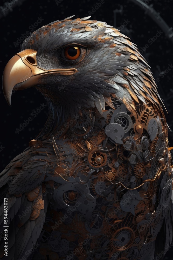 Fototapeta premium An ornate eagle in black and brown Generative Ai