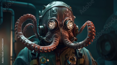 octopus atompunk, digital art illustration, Generative AI