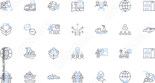 Provisioning line icons collection. Deployment, Allocation, Provision, Supply, Stockpile, Furnishing, Equipping vector and linear illustration. Outfitting,Preparing,Arranging outline signs set