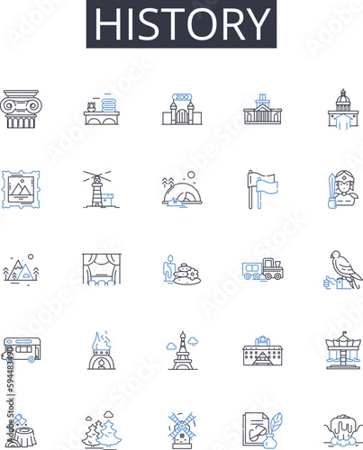 History line icons collection. Culture, Legacy, Tradition, Timeline, Chronology, Past events, Ancestral records vector and linear illustration. Anecdotal accounts,Chronicles,Folklore outline signs set