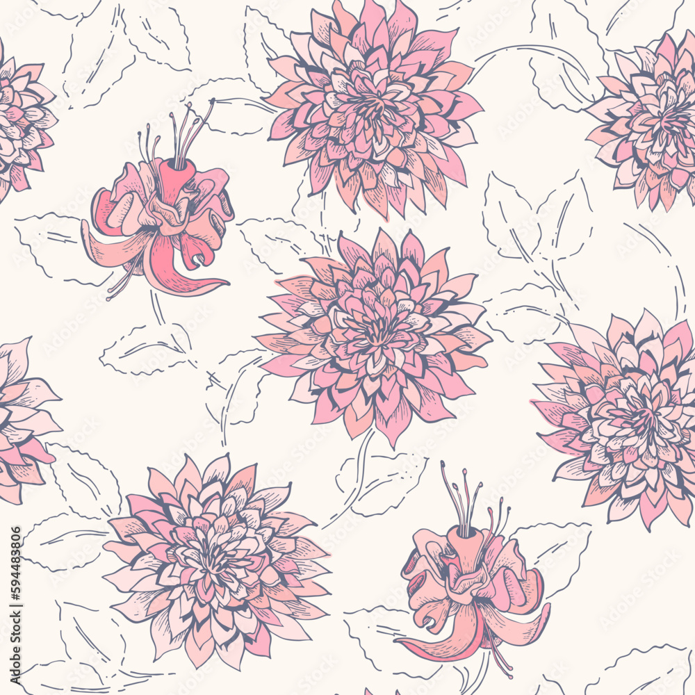 Hand drawn vector sketched flowers.
