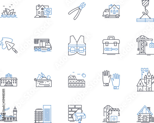 Leveling machine line icons collection. Precision, Straightening, Alignment, Deburring, Flatten, Roller, Plate vector and linear illustration. Roller,Profile,Thickness outline signs set