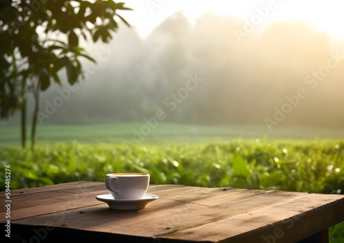 Morning Coffee on Plantation Table, Generative AI