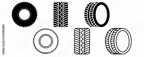 outline silhouette tire icon set isolated on white background