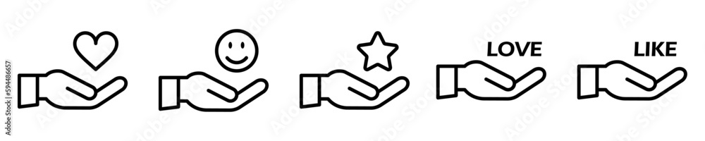 Conjunto de iconos de mano sosteniendo. Estados de ánimo en la mano. Concepto de reacción y expresión. Ilustración Conjunto de iconos de mano sosteniendo. Estados de ánimo en la mano. Concepto de reacción y expresión. Ilustración