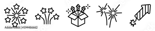 Conjunto de iconos de pirotecnia. Fuegos artificiales, explosivos de iluminación. Concepto de celebración. Ilustración vectorial