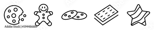 Conjunto de iconos de galletas. Concepto de comida. Postre, pasta dulce, galleta artesanal., muñeco de pan. Ilustración vectorial