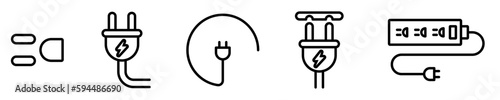 Conjunto de iconos de conectores y toma corriente. Concepto de energía eléctrica. Conector eléctrico, enchufe, adaptador. Ilustración vectorial