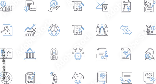 Barrister enterprise line icons collection. Courtroom, Litigation, Advocacy, Legal, Expertise, Counsel, Barristers vector and linear illustration. Advocate,Solicitor,Justice outline signs set photo