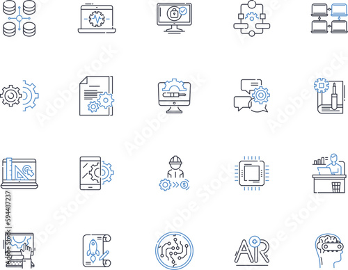 Thinking reflecting line icons collection. Cogitation, Meditation, Contemplation, Pondering, Deliberation, Intellection, Reflecting vector and linear illustration. Introspection,Ruminating,Analyzing
