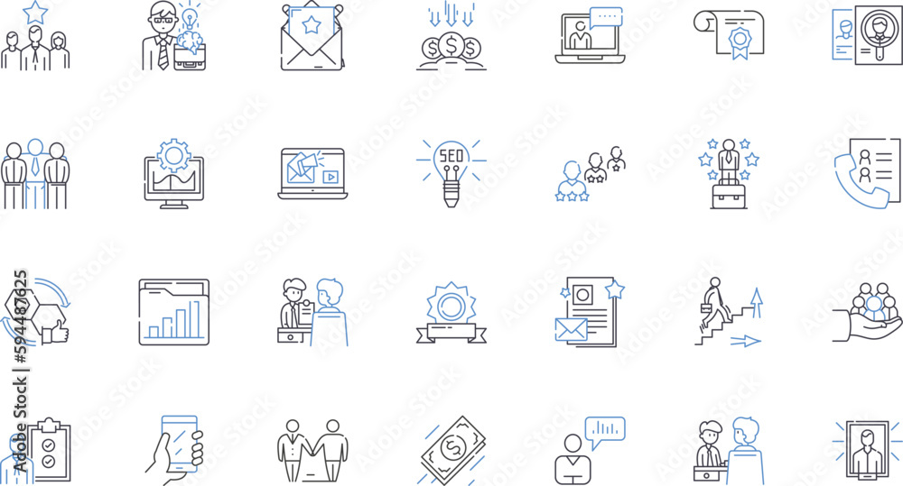 Staff management line icons collection. Leadership, Communication, Motivation, Training, Delegation, Recognition, Performance vector and linear illustration. Morale,Retention,Empowerment outline signs