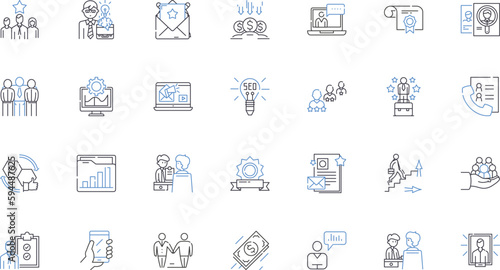 Staff management line icons collection. Leadership, Communication, Motivation, Training, Delegation, Recognition, Performance vector and linear illustration. Morale,Retention,Empowerment outline signs