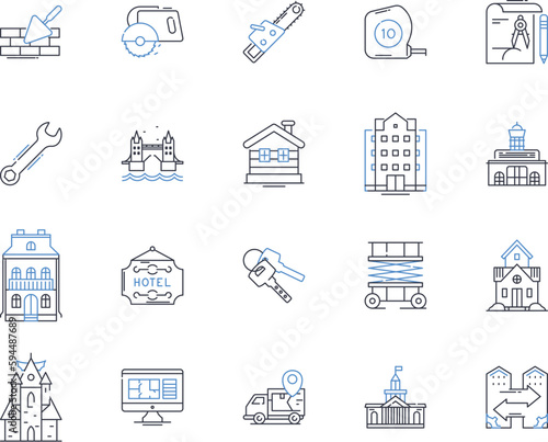 Paver line icons collection. Brick, St, Concrete, Driveway, Patio, Walkway, Hardscape vector and linear illustration. Interlocking,Cobblest,Asphalt outline signs set
