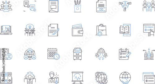 Operating mechanism line icons collection. Lever, Pinion, Gear, Piston, Rod, Cam, Sprocket vector and linear illustration. Actuator,Crank,Valve outline signs set
