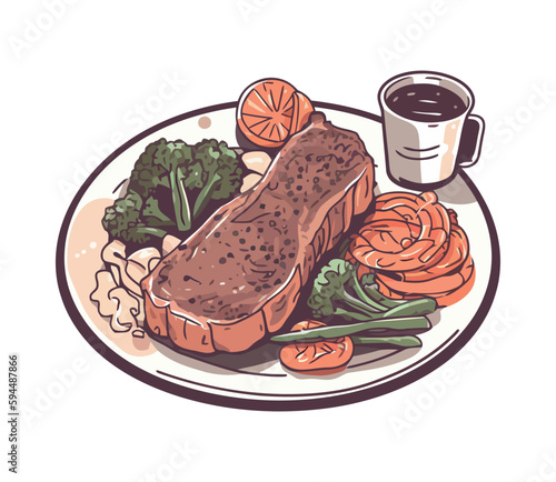 Grilled steak and vegetables on a plate