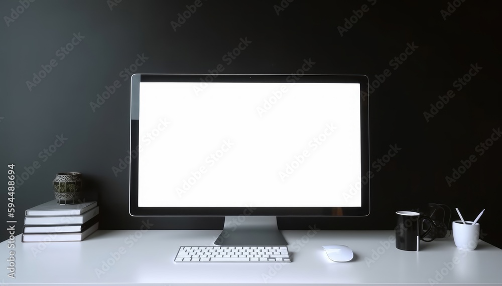 White screen on a desktop computer ai, ai generative, illustration White screen on a desktop computer ai, ai generative, illustration