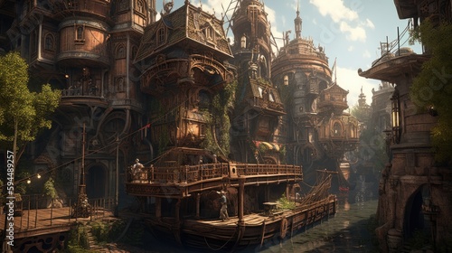 Steampunk town or hamlet concept  AI