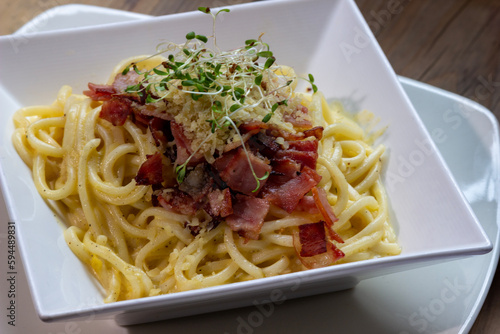 spaghetti with meatballs, cheese and tomato , carbonara pasta, Italian food