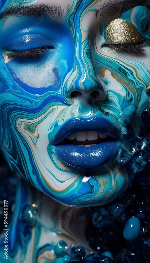 abstract face art blue