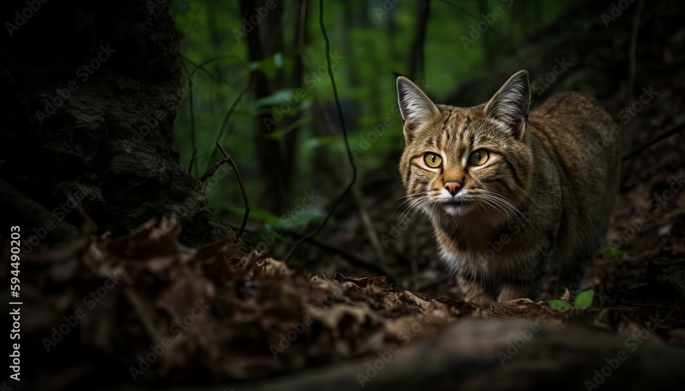 Wild cat in the woods ai, ai generative, illustration