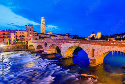 Verona, Italy. The Roman Ponte Pietra in Verona.