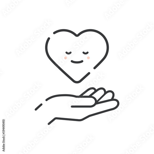 微笑んでいるハートを持っている人の手の線画アイコン - 恋愛･思いやり･メンタルヘルスのイメージ
