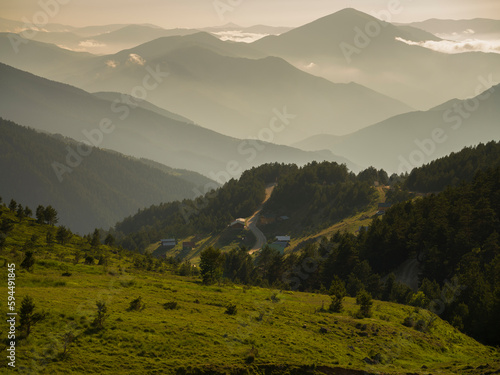 Afternoon view of Saranoy plateau and Zigana mountains. Summer season. Near Limni lake. Black Sea Region in Turkey. Torul, Gumushane,Turkey photo