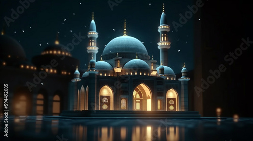 Mosque Night View. Amazing architecture Design, Islamic concept Ramadan and Eid Background