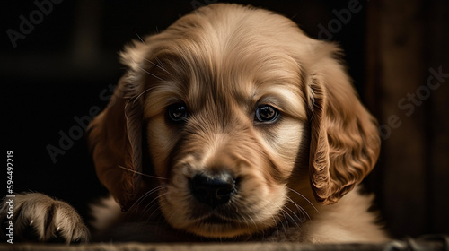 Beautiful yellow labrador puppy on a dark background © Witri
