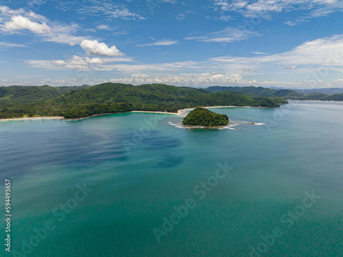 Top view of tropical beach with crystal clear water in the tropics. Sabah, Borneo, Malaysia. photo